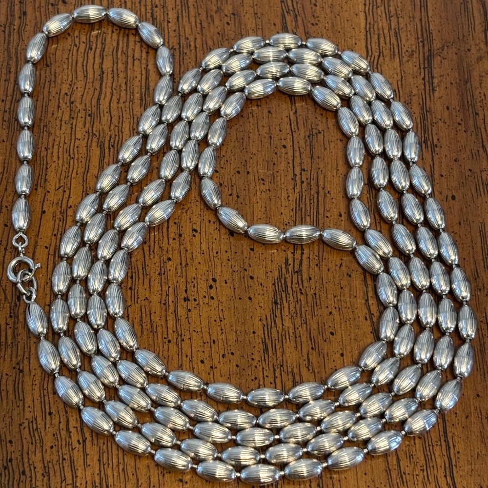 Napier Vintage Silver Tone Textured Melon Bead Long Strand Necklace 60"